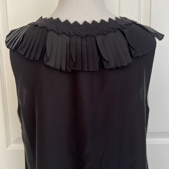 NWT Ann Taylor Pleated Collar Silk Black Blouse Top Womens Sz 14 - Picture 6 of 16